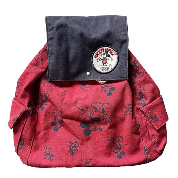 Disney Handbags - Disney X Junk Food Mickey Mouse Canvas Backpack Bag 1928 Logo Patch Red‎